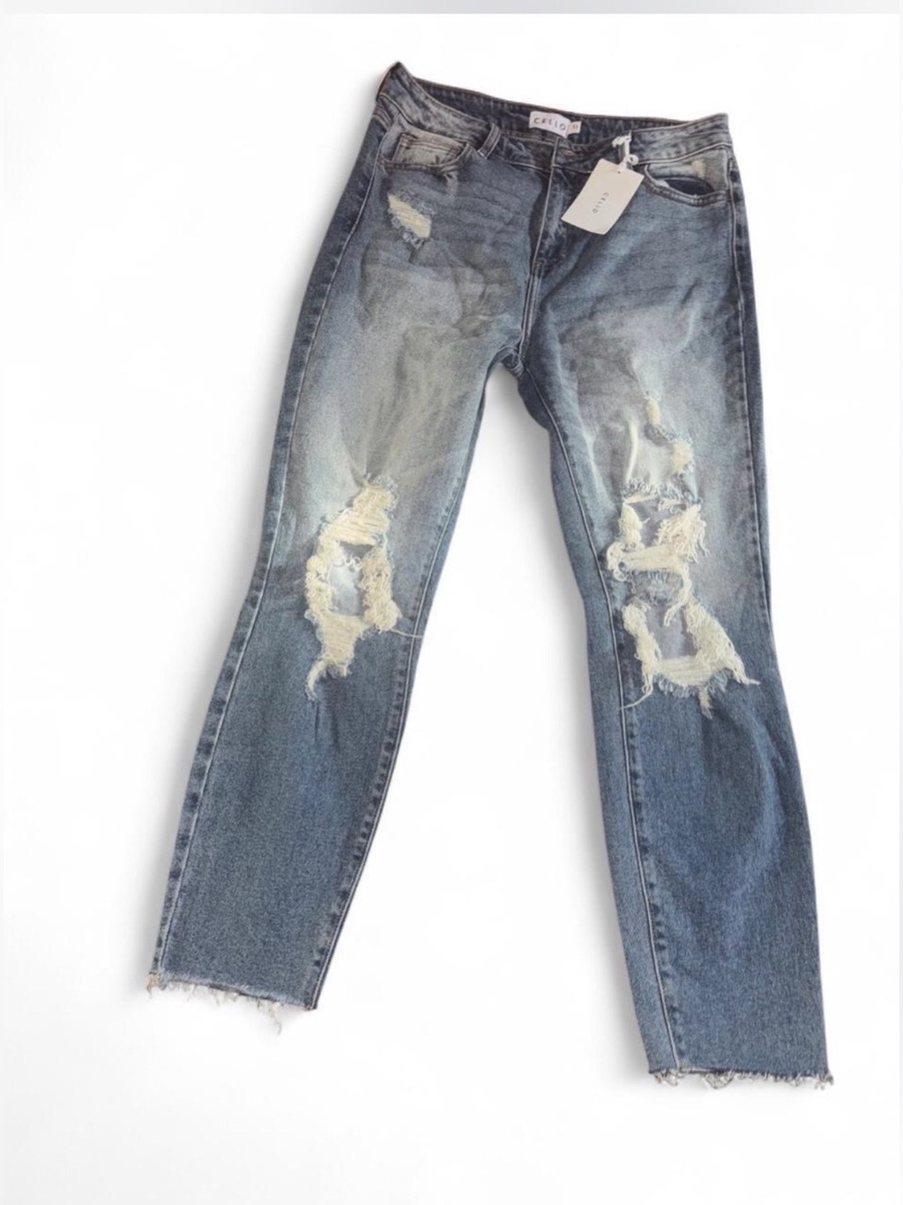 Cello Distressed Boyfriend Jeans in Light Blue with Frayed Hem